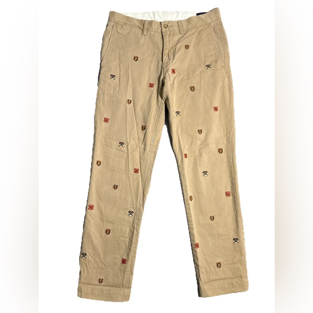 Polo Ralph Lauren Pants Mens 30x30 Embroidered Crest All Over Preppy Khakis